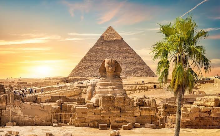 Pyramids of Giza at golden hour