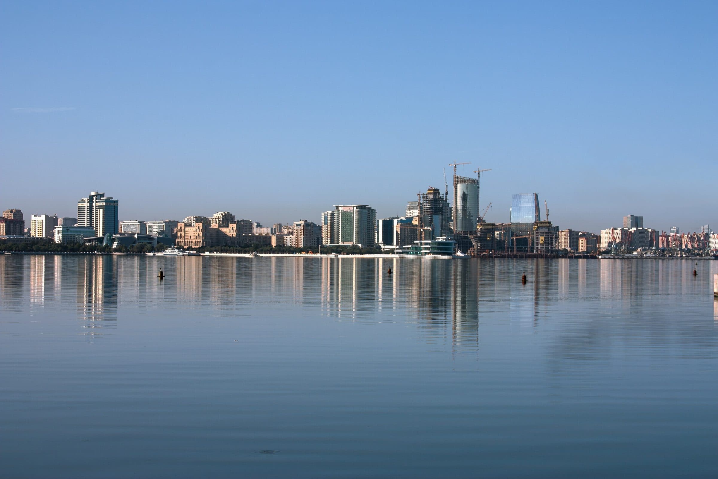 Baku skyline reflected in the Caspian bay