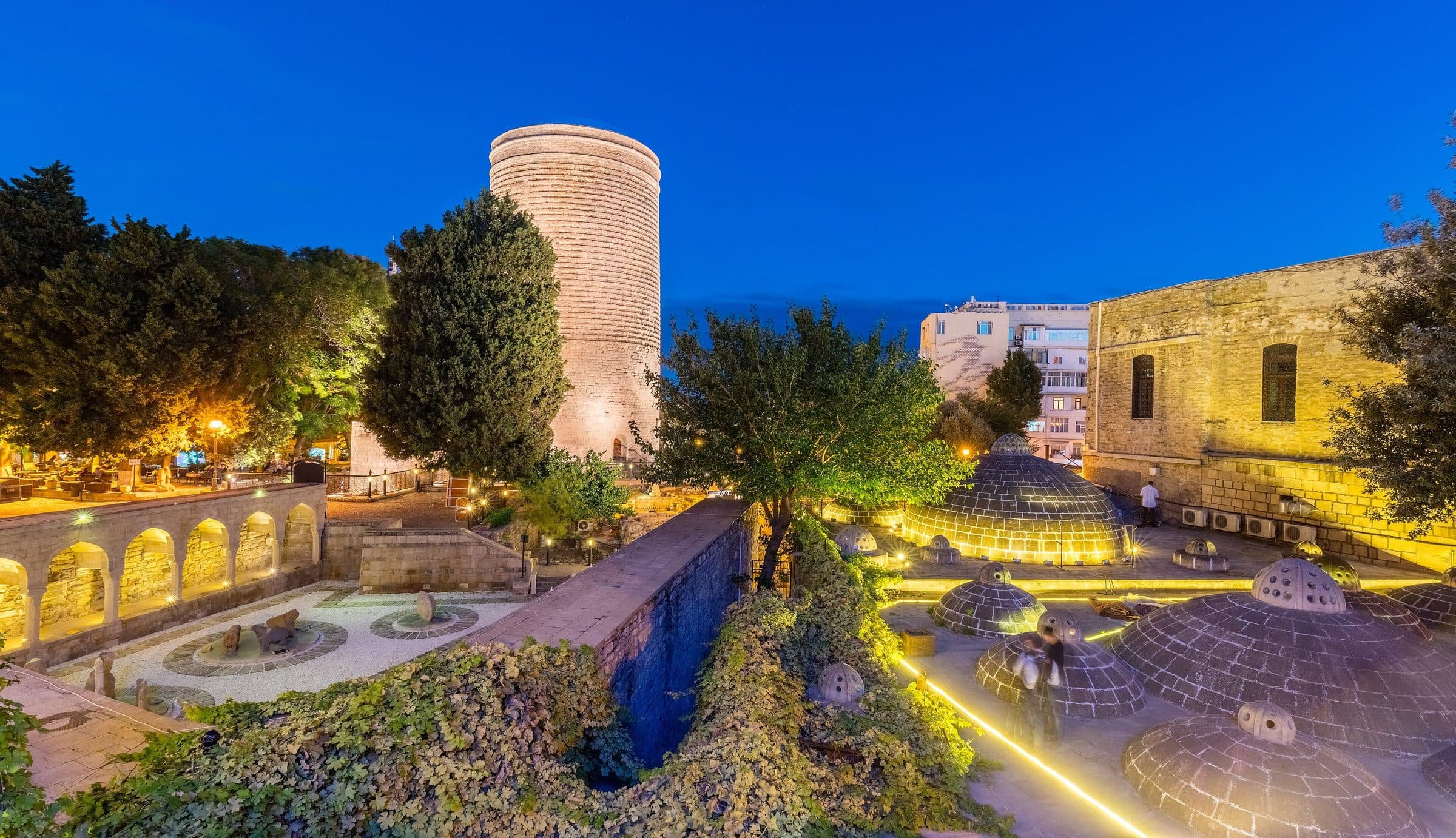 The Maiden Tower in Baku's Old City at night