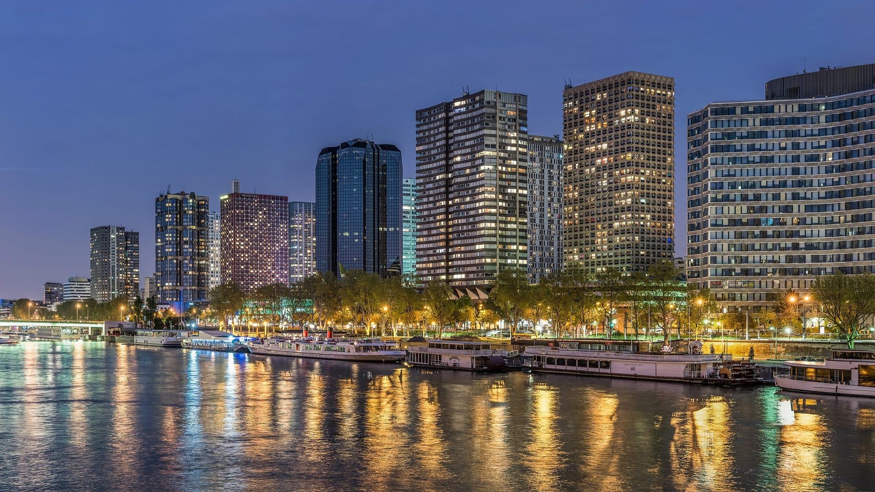 The Seine and the Eiffel Tower at dusk