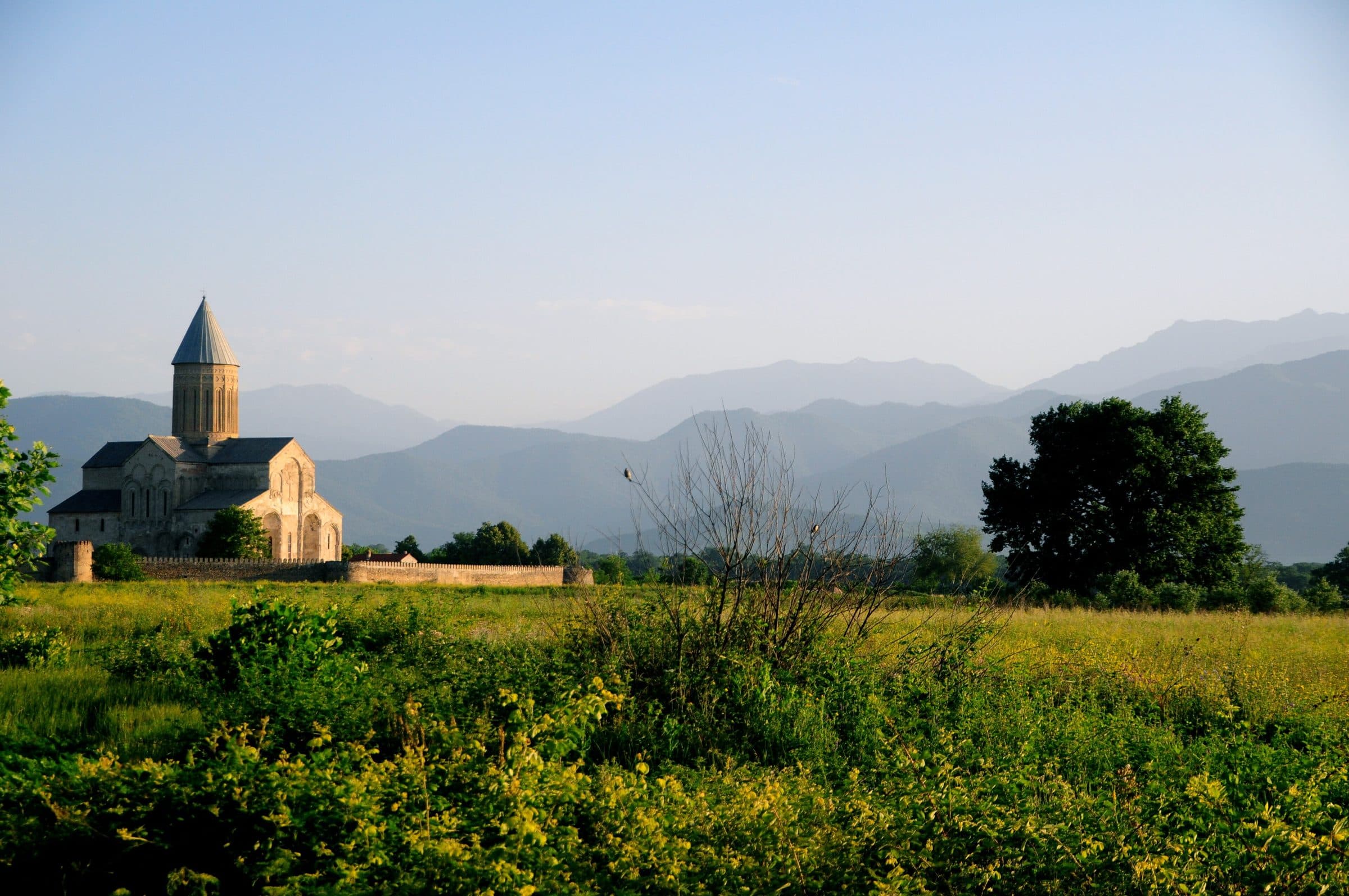 Fields and mountains in the Kakheti wine region