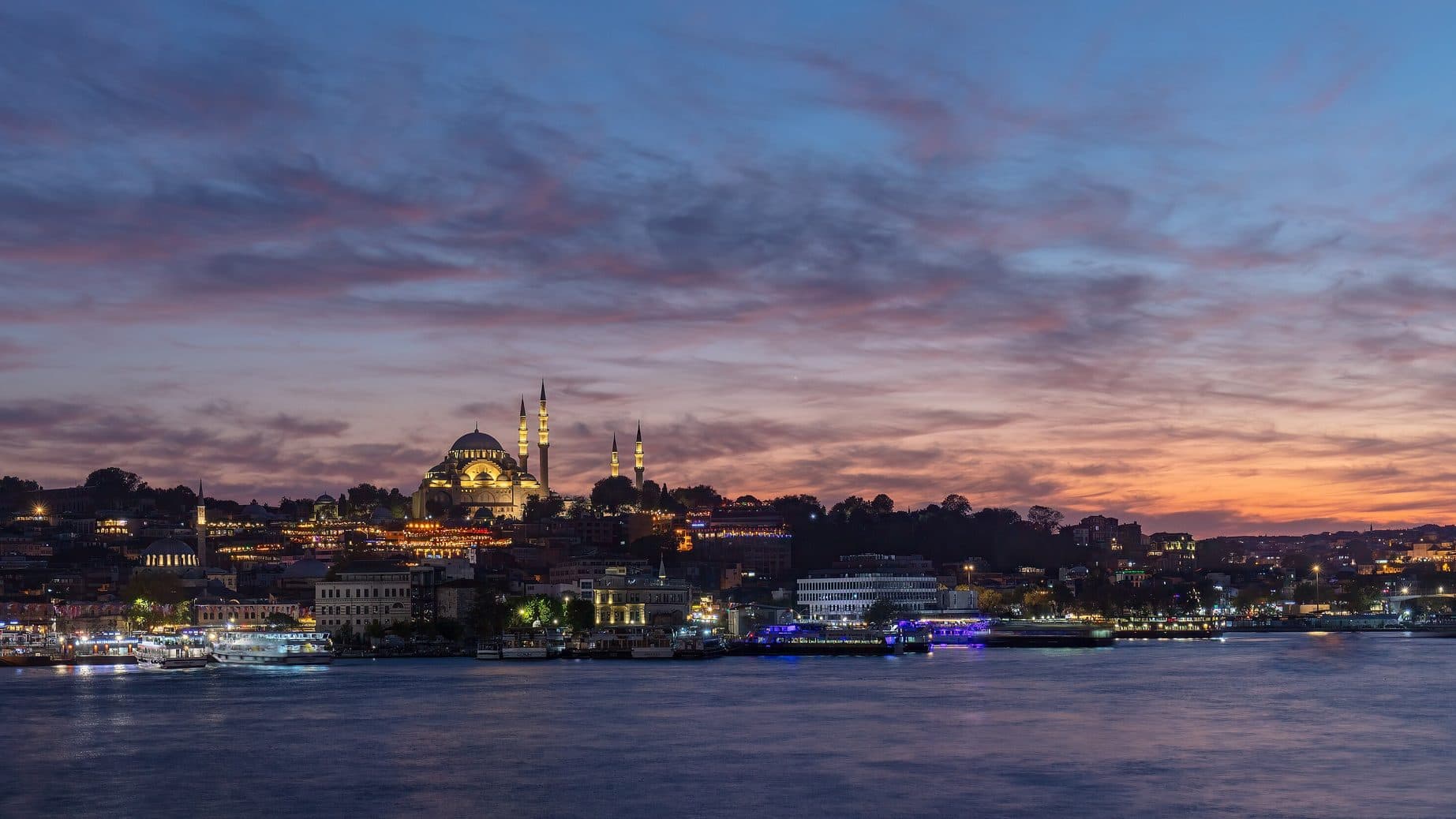 Sunset over the Golden Horn and Istanbul's historic skyline